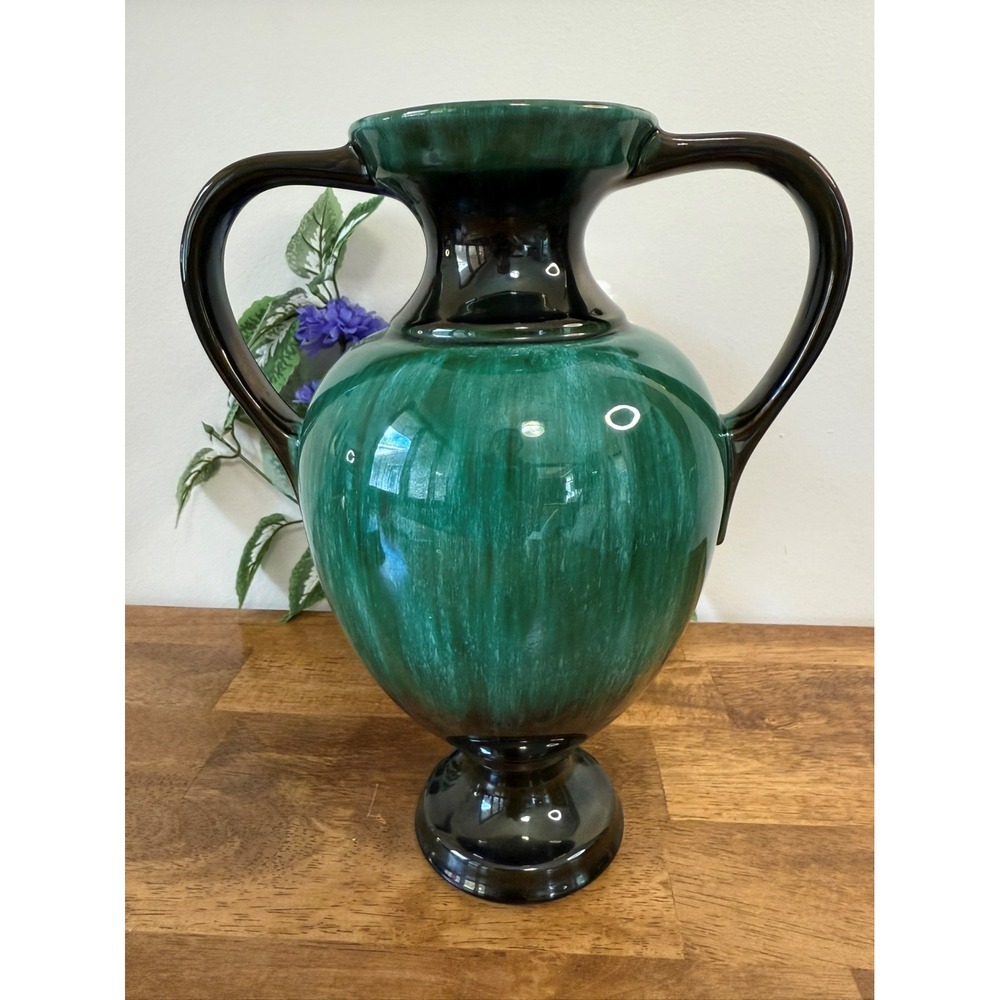 Vintage Canadian Pottery Vase Blue Mountain‎ Style Green Drip Glaze Amphora Form